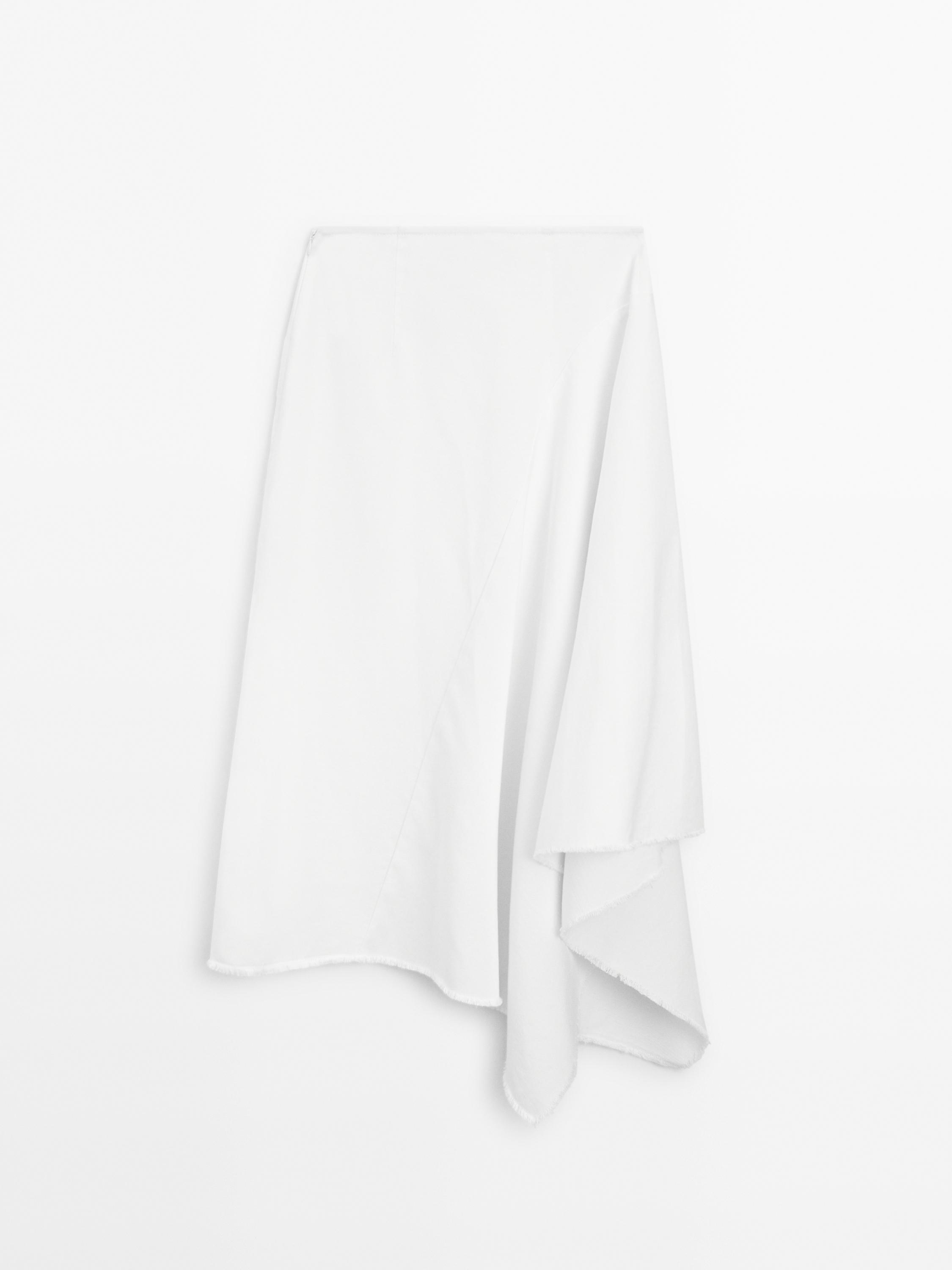 Asymmetric denim midi skirt